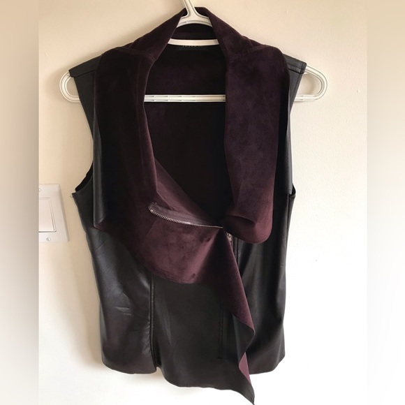 Ya ya & Co brown vegan leather and suede sleeveless vest - Picture 4 of 11